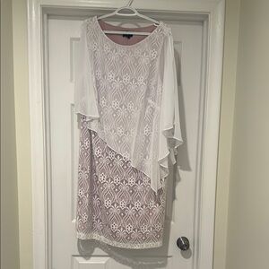 Connected Apparel White and Pink Asymmetrical Dress